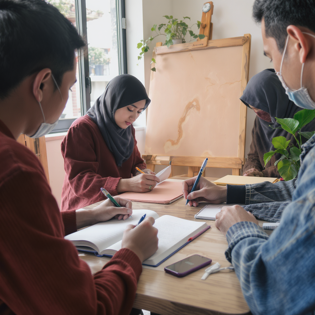 Pelatihan penulisan kreatif dengan peserta sedang menulis di buku catatan